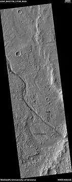 Channel showing an old oxbow and a cutoff, as seen by HiRISE under HiWish program.  Location is Memnonia quadrangle.