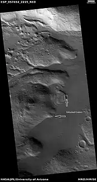 Wide view of exhumed craters, as seen by HiRISE under HiWish program