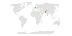 Map indicating locations of East Germany and Pakistan