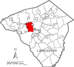 Map of Lancaster County highlighting East Hempfield Township