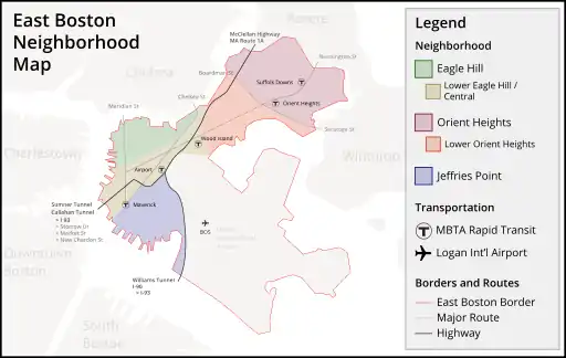 Neighborhood map of East Boston, Massachusetts