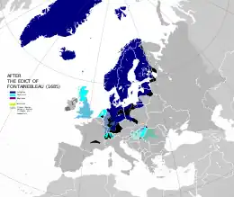 After the Edict of Fontainebleau. Crypto-Protestants are not shown.