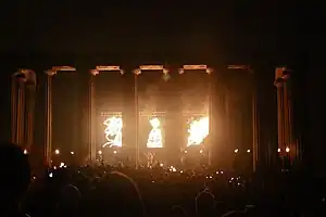 The Edinburgh Beltane Fire Festival in front of the National Monument of Scotland