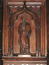 Carving if Moses on the pulpit