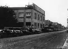 Black and white photo of a Tungsram electrical company factory, similar to what the United Incandescent Lamp and Electricity Company would have used