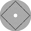 Variation of the Ehrenstein illusion shows a paradox of shape perception. The square appears curved when placed inside concentric circles.