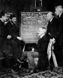 Albert Einstein, Paul Ehrenfest, Paul Langevin, Heike Kamerlingh Onnes and Pierre Weiss, in Leyde in 1920.