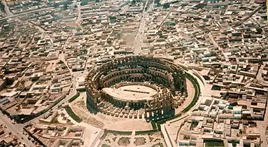 Aerial view of El Djem and Amphitheatre