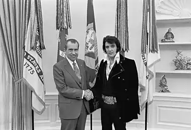 Image 15Elvis Presley meets Richard NixonPhotograph: Oliver F. AtkinsAmerican singer Elvis Presley meeting then-president  Richard Nixon on December 21, 1970. During the meeting, the singer expressed his patriotism and his contempt for hippies, the growing drug culture, and the counterculture in general. Presley then asked Nixon for a Bureau of Narcotics and Dangerous Drugs badge, to signify official sanction of his patriotic efforts. Nixon gave Presley the badge and expressed a belief that Presley could send a positive message to young people and that it was therefore important he retain his credibility.More selected pictures