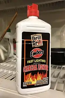 Charcoal lighter fluid in a plastic Squeeze bottle