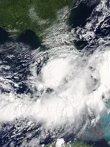 Tropical Storm Emily shortly after landfall in Florida on July 31, 2017.