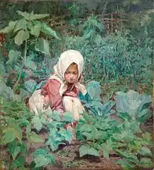 Girl picking cucumbers, oil on canvas – private collection