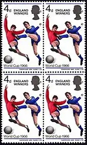 An unused block of four of the 1966 England Winners stamp