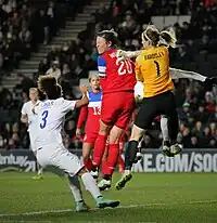 Abby Wambach, a retired player known for scoring header goals