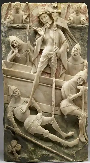 Section of a panelled altarpiece with Resurrection of Christ, English, 1450–1490, Nottingham alabaster with remains of colour