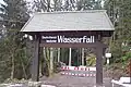 A sign at the entrance of the waterfall: Germany's highest waterfall. (This claim is actually incorrect, as Germany's highest waterfall is the Rothbachfall, near the Konigssee in Upper Bavaria.)