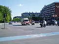 Motorcycles of the Rigspolitiet escorting an ambulance in Copenhagen.