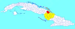 Esmeralda municipality (red) within  Camagüey Province (yellow) and Cuba