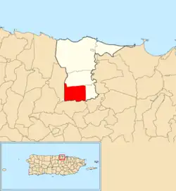 Location of Espinosa within the municipality of Dorado shown in red