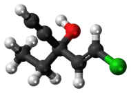 Ball-and-stick model of the ethchlorvynol molecule