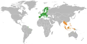 Map indicating locations of European Union and ASEAN