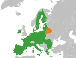 Map indicating locations of European Union and Belarus