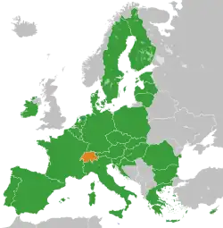 Map indicating locations of European Union and Switzerland