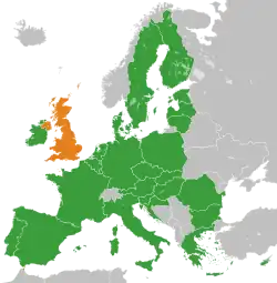 Map indicating locations of European Union and United Kingdom