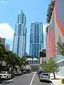 The nearly completed towers from the south, May 2008