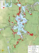 Map of the park with the flooded areas in red.