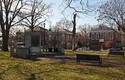 A memorial in Yorkship Square, surrounded by residential buildings.