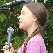 Greta Thunberg speaking at a "Fridays for Future" event in Berlin in July 2019.