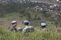 FC Gen. Santos Cruz, NKB commander, Brigadier General C B Ponnappa and FIB commander James Aloizi Mwakibolwa in the trenches of Munigi hill, 22 August 2013