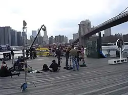 The New York Water Taxi leaves the Fulton Ferry Landing during the taping of reality TV show Fat March