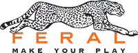 A cheetah leaping over the word Feral and the slogan "Make your play".