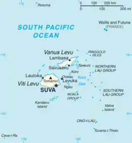 The island of Rotuma, located to the far north, in relation to mainland Fiji