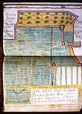 Old cadastral map showing owners and vineyard areas.