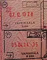 Passport entry stamp (new and old styles) issued on the train in Vainikkala