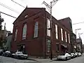 Former First Associate Reformed Presbyterian Church (now Gypsy Café), built 1854, at 20 South 14th Street.