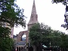 The First Church in Boston was rebuilt behind its 19th-century shell after a fire in 1968.