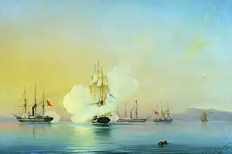 The battle of frigate Flora against Turkish steamships near Pitsunda on 11 November 1853