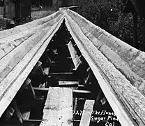 A "flume frog" joins multiple branches into one trunk as it leaves the sawmill's loading deck.