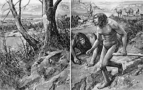 Artist's impression of primitive man.  This 1922 illustration of the putative Nebraska man is famous for its inaccuracy.