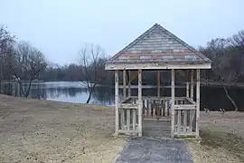 Weathered gazebo near a fishing hole in Fox River Grove, Illinois