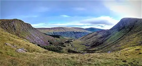 View east down the Fraughan Rock Glen with Cloghernagh (right)