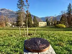 Plaque with Ondrej Sobola's portrait in the Imperial Park, Kaiservilla in Bad Ischl