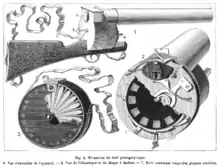 Image 22Louis Poyet [fr]'s engraving of the mechanism of the "fusil photographique" as published in La Nature (april 1882) (from History of film technology)