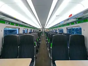 The standard-class interior of a Great Western Railway Class 800 unit