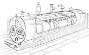 Galloway boiler, sectioned to show the inner flue