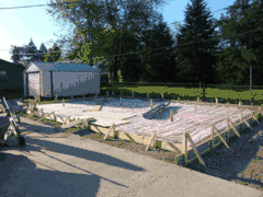 Underfloor heating pipes, before they are covered by a concrete garage slab